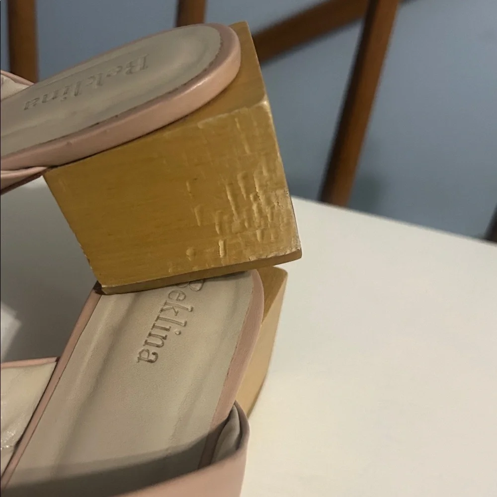 Beklina Matisse block criss cross slides in nude